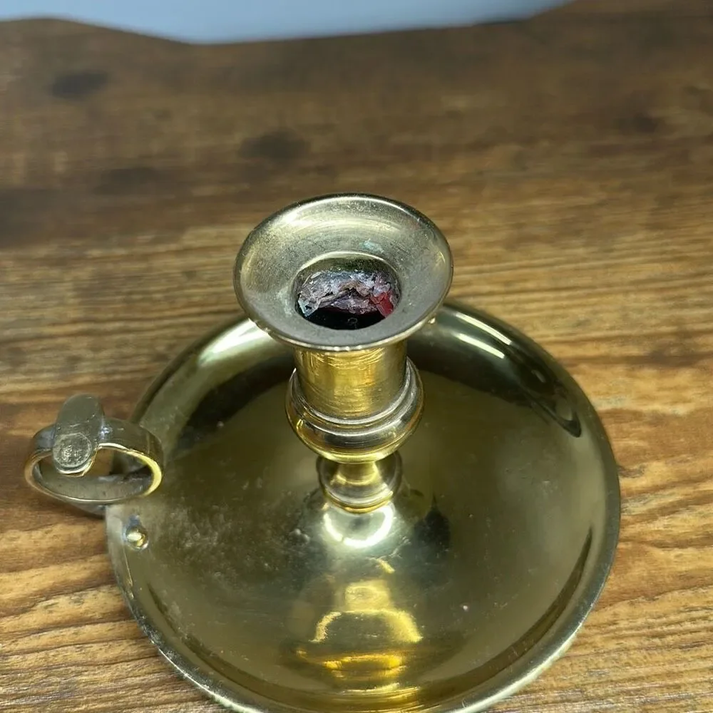 5” Shiny Brass Taper‎ Candlestick Holder and Chamberstick with Finger Loop set 2